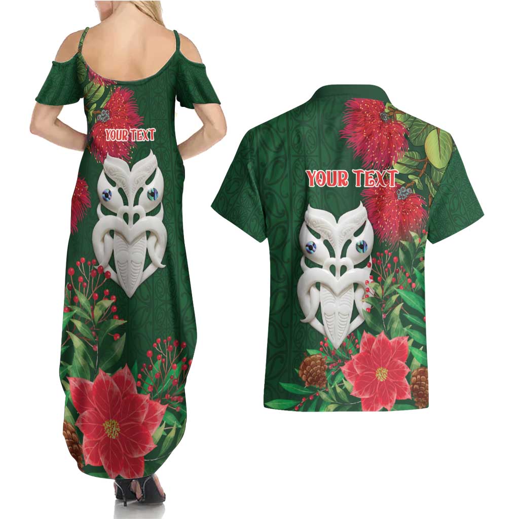 Maori Wheku Meri Kirihimete Personalised Couples Matching Summer Maxi Dress and Hawaiian Shirt All Green Indigenous Maori Motif - Polynesian Pride