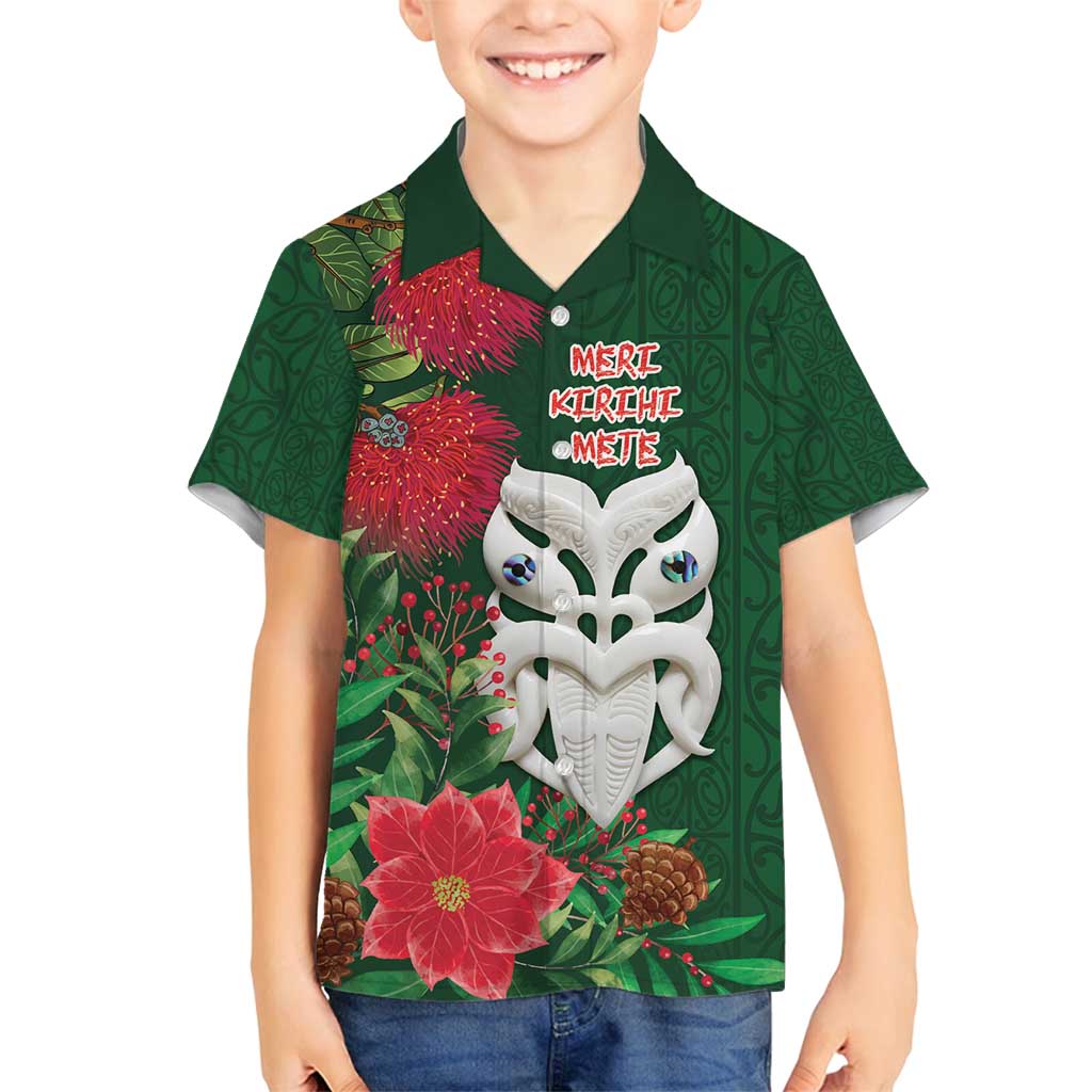 Maori Wheku Meri Kirihimete Personalised Family Matching Long Sleeve Bodycon Dress and Hawaiian Shirt All Green Indigenous Maori Motif - Polynesian Pride