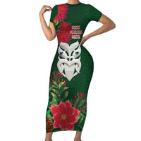 Maori Wheku Meri Kirihimete Personalised Family Matching Short Sleeve Bodycon Dress and Hawaiian Shirt All Green Indigenous Maori Motif - Polynesian Pride
