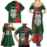Maori Wheku Meri Kirihimete Personalised Family Matching Summer Maxi Dress and Hawaiian Shirt All Green Indigenous Maori Motif - Polynesian Pride