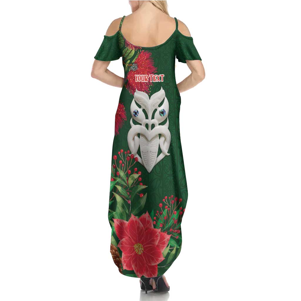 Maori Wheku Meri Kirihimete Personalised Family Matching Summer Maxi Dress and Hawaiian Shirt All Green Indigenous Maori Motif - Polynesian Pride
