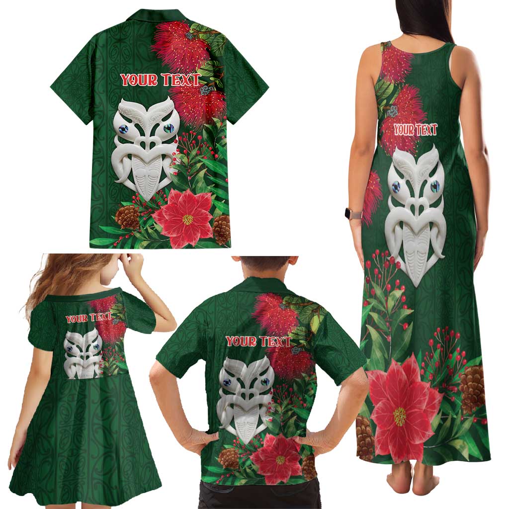 Maori Wheku Meri Kirihimete Personalised Family Matching Tank Maxi Dress and Hawaiian Shirt All Green Indigenous Maori Motif - Polynesian Pride