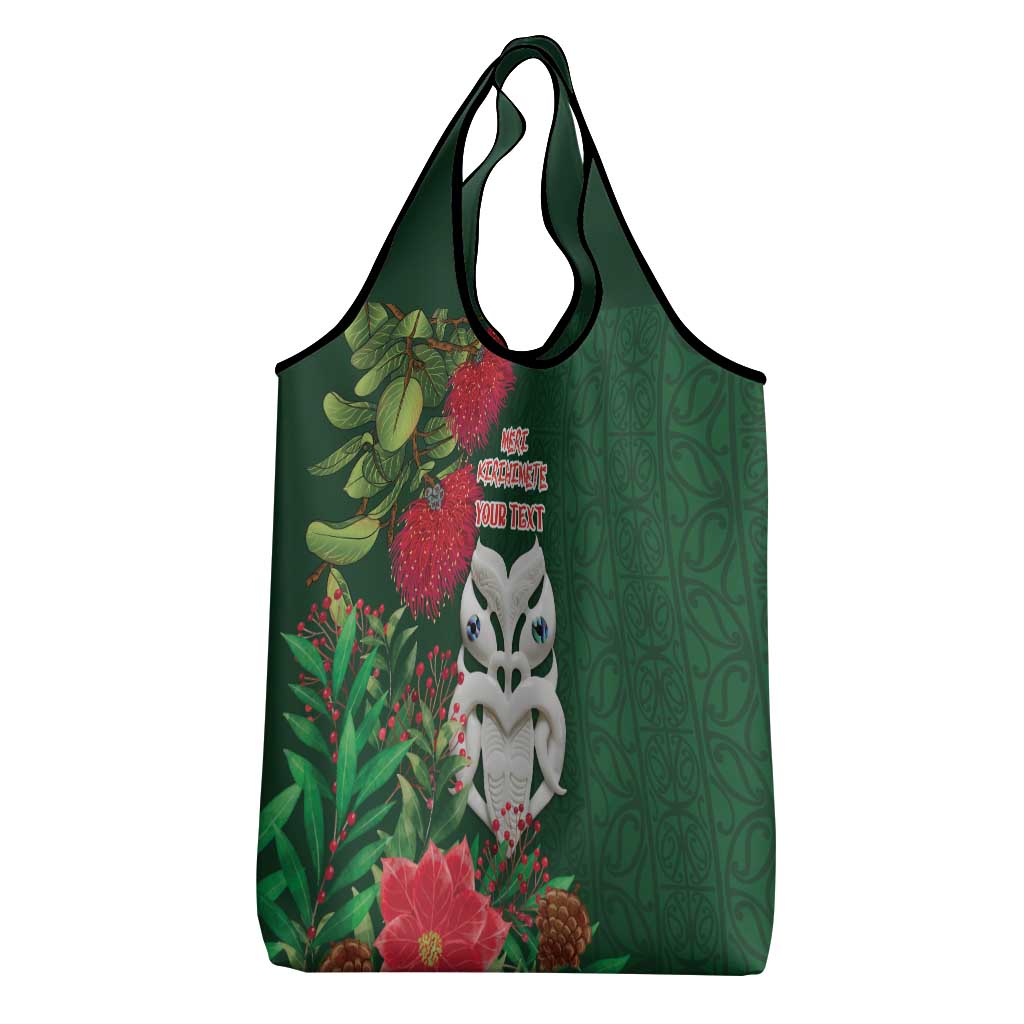 Maori Wheku Meri Kirihimete Personalised Grocery Bag All Green Indigenous Maori Motif - Polynesian Pride