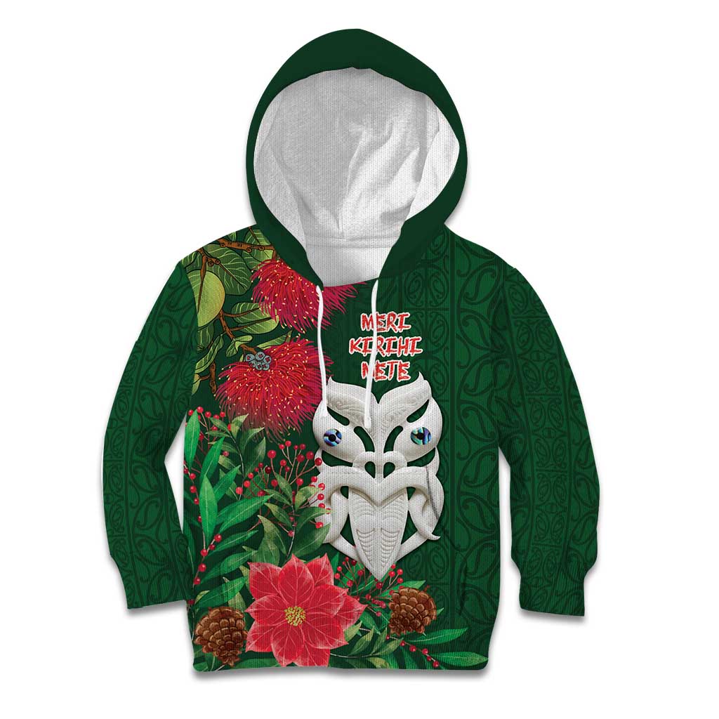 Maori Wheku Meri Kirihimete Personalised Kid Hoodie All Green Indigenous Maori Motif - Polynesian Pride