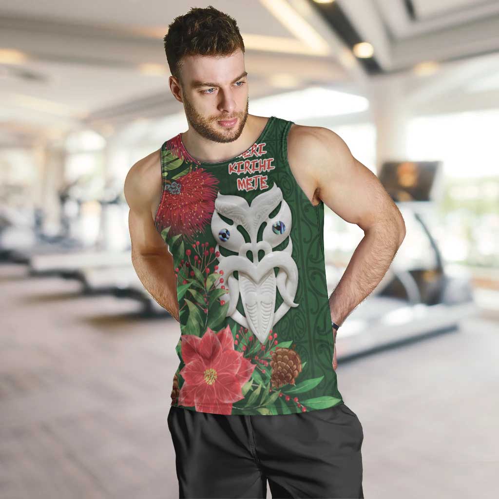 Maori Wheku Meri Kirihimete Personalised Men Tank Top All Green Indigenous Maori Motif - Polynesian Pride
