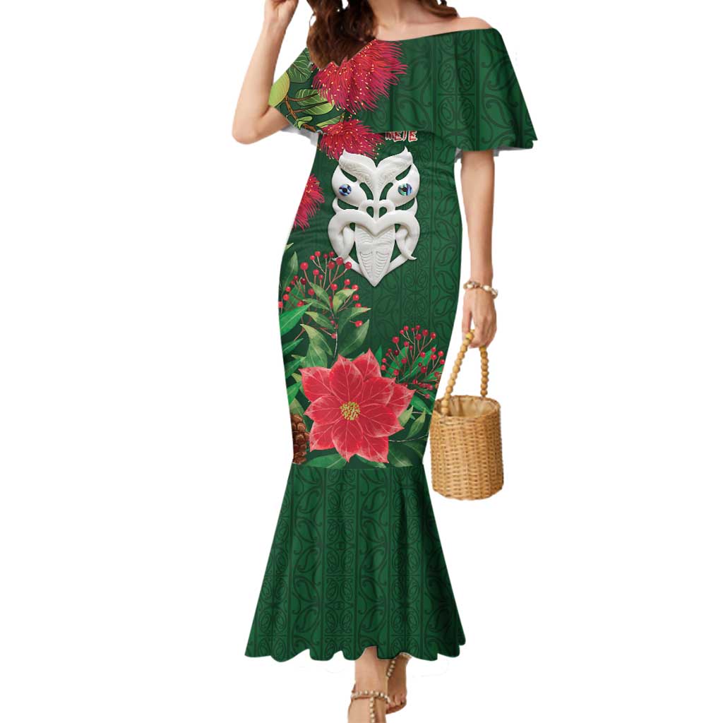 Maori Wheku Meri Kirihimete Personalised Mermaid Dress All Green Indigenous Maori Motif - Polynesian Pride