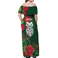 Maori Wheku Meri Kirihimete Personalised Off Shoulder Maxi Dress All Green Indigenous Maori Motif - Polynesian Pride
