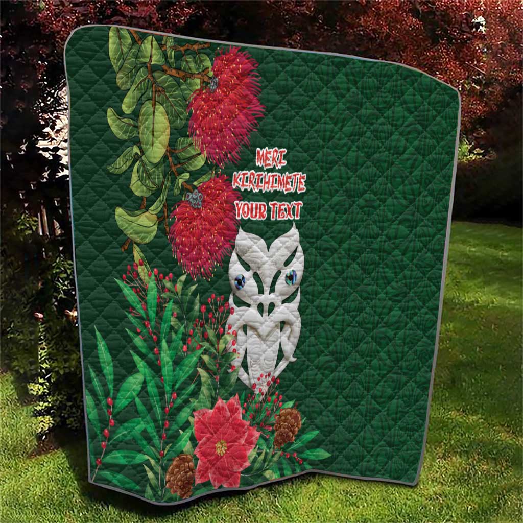 Maori Wheku Meri Kirihimete Personalised Quilt All Green Indigenous Maori Motif - Polynesian Pride