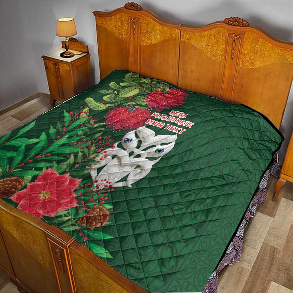 Maori Wheku Meri Kirihimete Personalised Quilt All Green Indigenous Maori Motif - Polynesian Pride