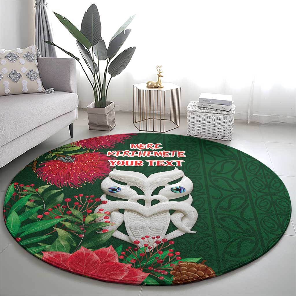 Maori Wheku Meri Kirihimete Personalised Round Carpet All Green Indigenous Maori Motif - Polynesian Pride