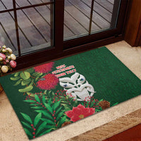 Maori Wheku Meri Kirihimete Personalised Rubber Doormat All Green Indigenous Maori Motif - Polynesian Pride