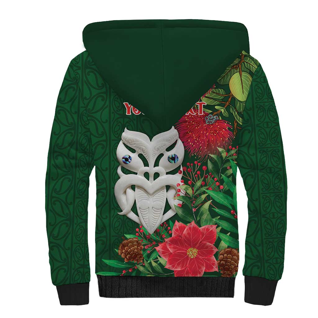 Maori Wheku Meri Kirihimete Personalised Sherpa Hoodie All Green Indigenous Maori Motif - Polynesian Pride