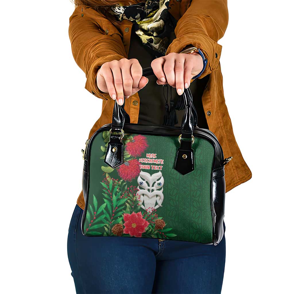 Maori Wheku Meri Kirihimete Personalised Shoulder Handbag All Green Indigenous Maori Motif - Polynesian Pride