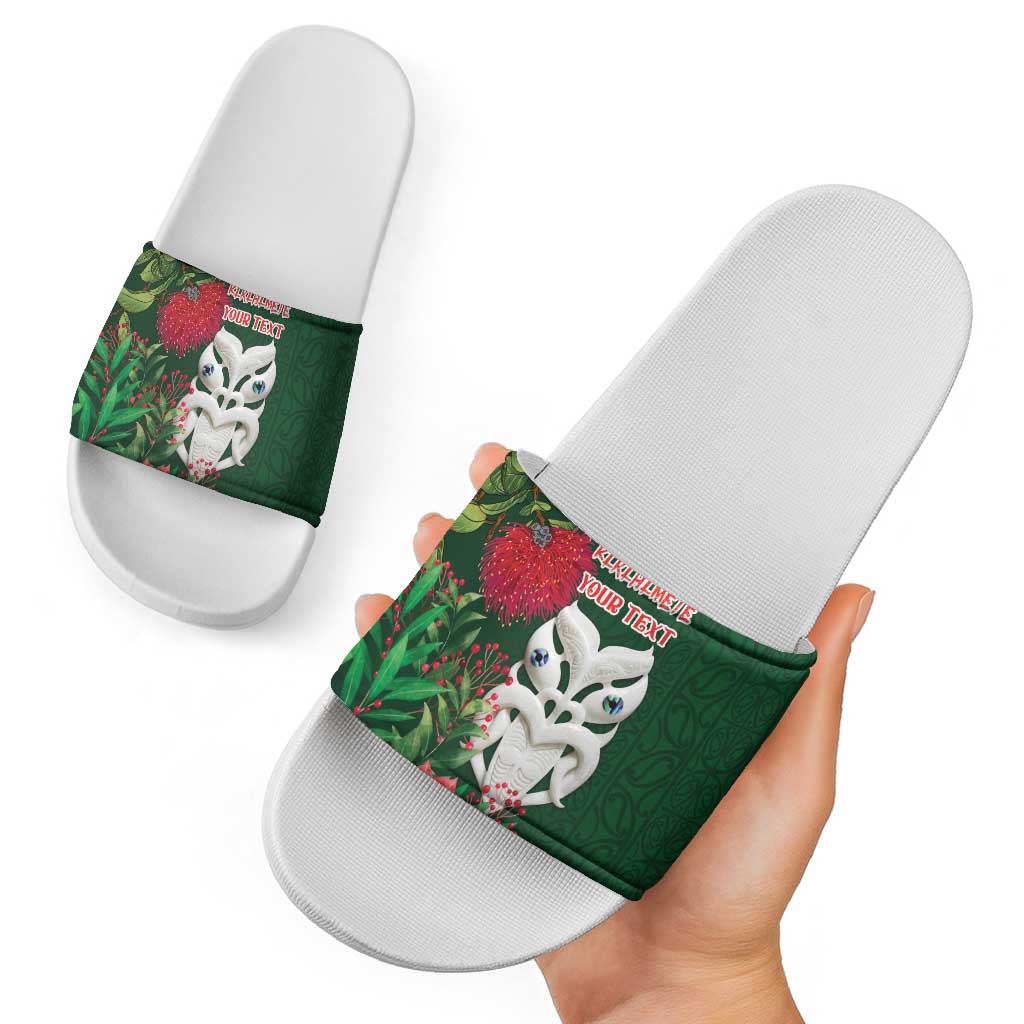 Maori Wheku Meri Kirihimete Personalised Slide Sandals All Green Indigenous Maori Motif - Polynesian Pride