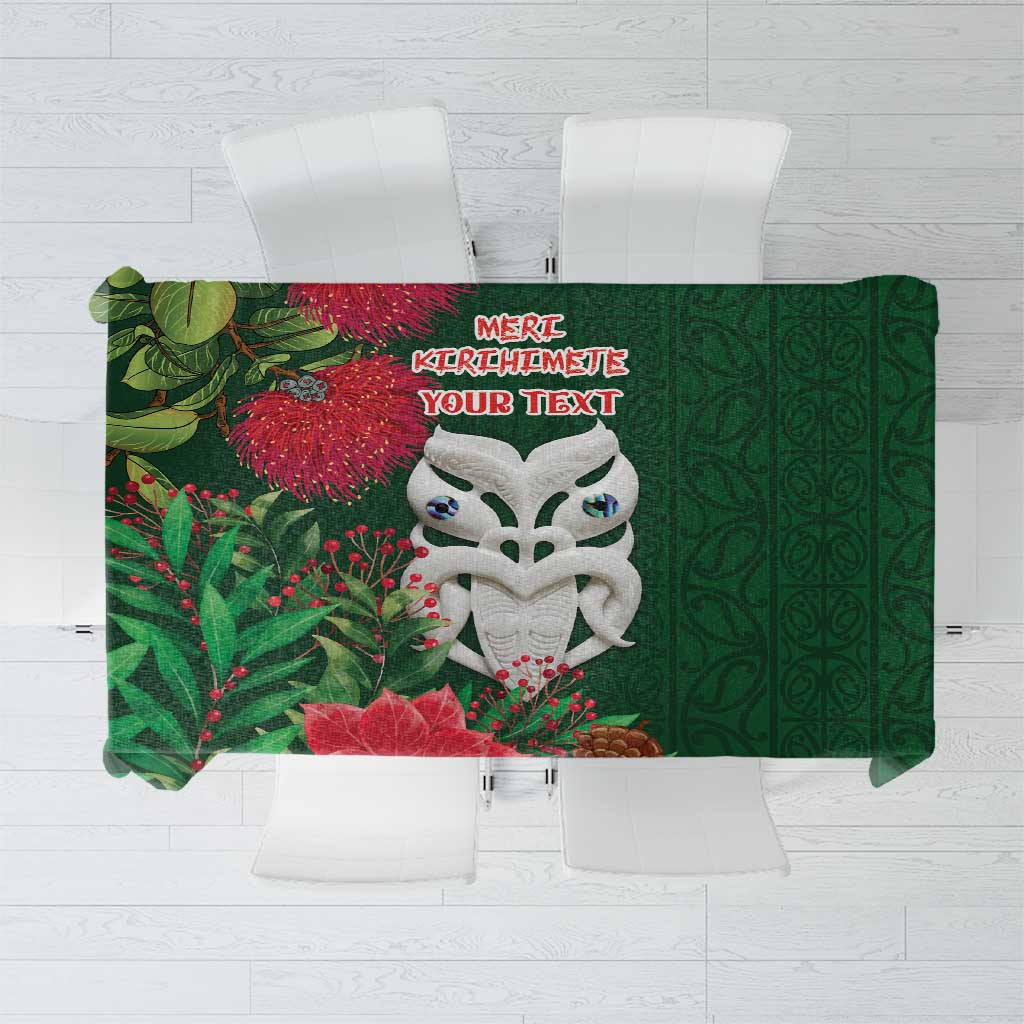 Maori Wheku Meri Kirihimete Personalised Tablecloth All Green Indigenous Maori Motif - Polynesian Pride
