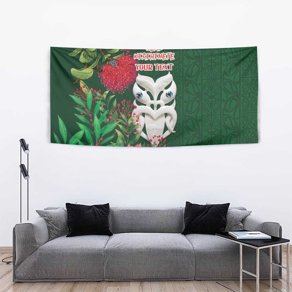 Maori Wheku Meri Kirihimete Personalised Tapestry All Green Indigenous Maori Motif - Polynesian Pride