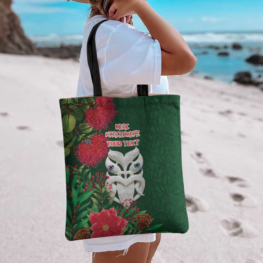 Maori Wheku Meri Kirihimete Personalised Tote Bag All Green Indigenous Maori Motif - Polynesian Pride