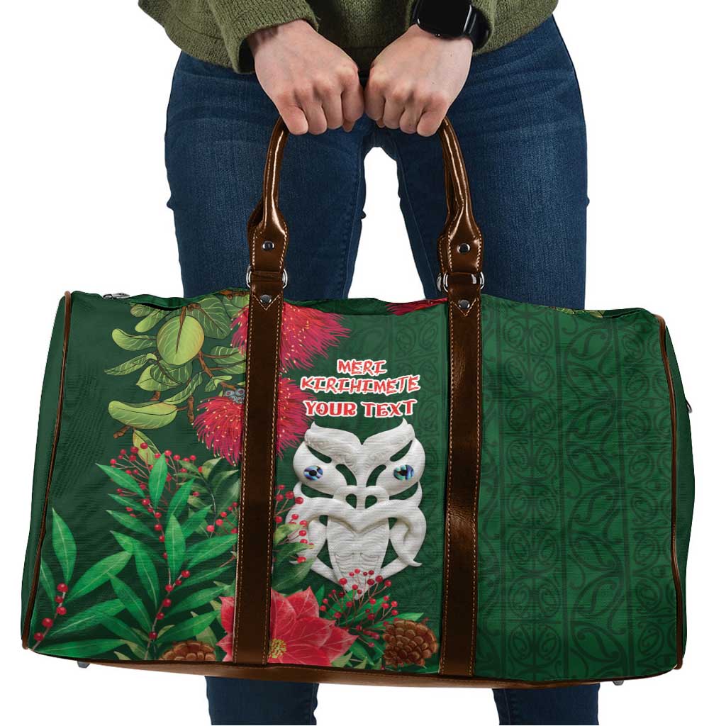 Maori Wheku Meri Kirihimete Personalised Travel Bag All Green Indigenous Maori Motif - Polynesian Pride