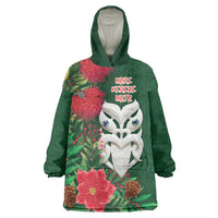 Maori Wheku Meri Kirihimete Personalised Wearable Blanket Hoodie All Green Indigenous Maori Motif - Polynesian Pride