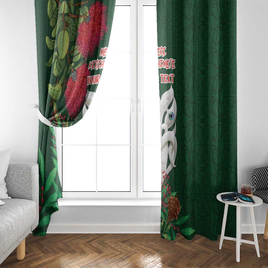 Maori Wheku Meri Kirihimete Personalised Window Curtain All Green Indigenous Maori Motif - Polynesian Pride