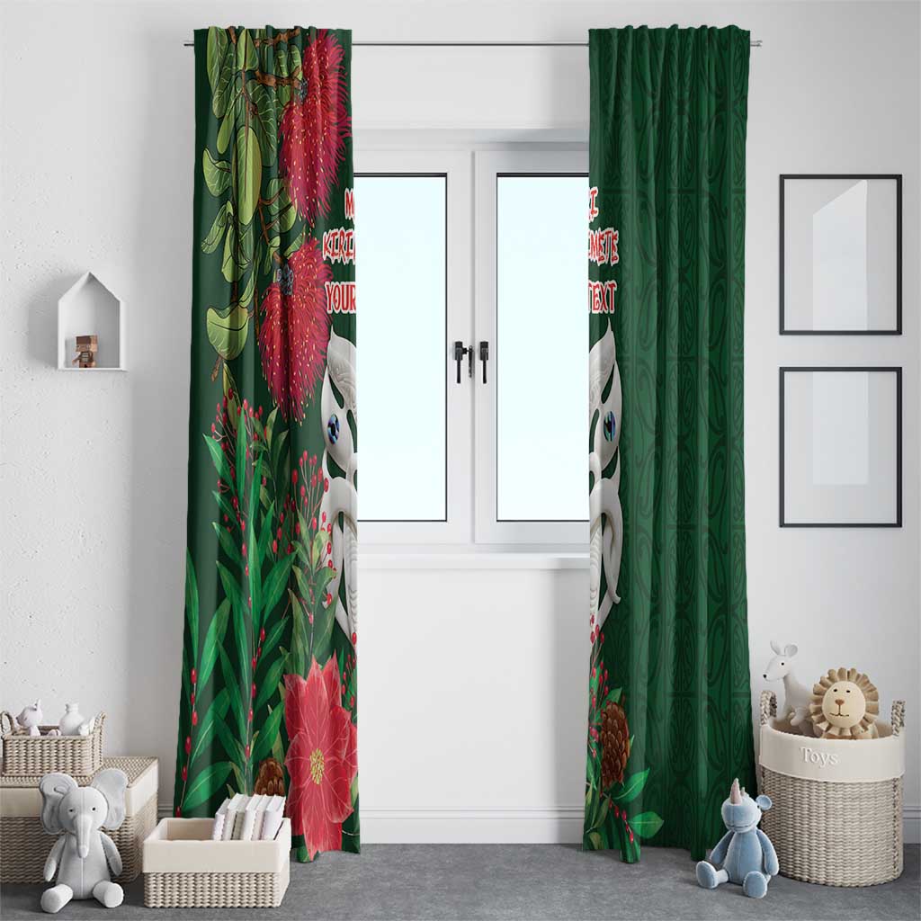 Maori Wheku Meri Kirihimete Personalised Window Curtain All Green Indigenous Maori Motif - Polynesian Pride