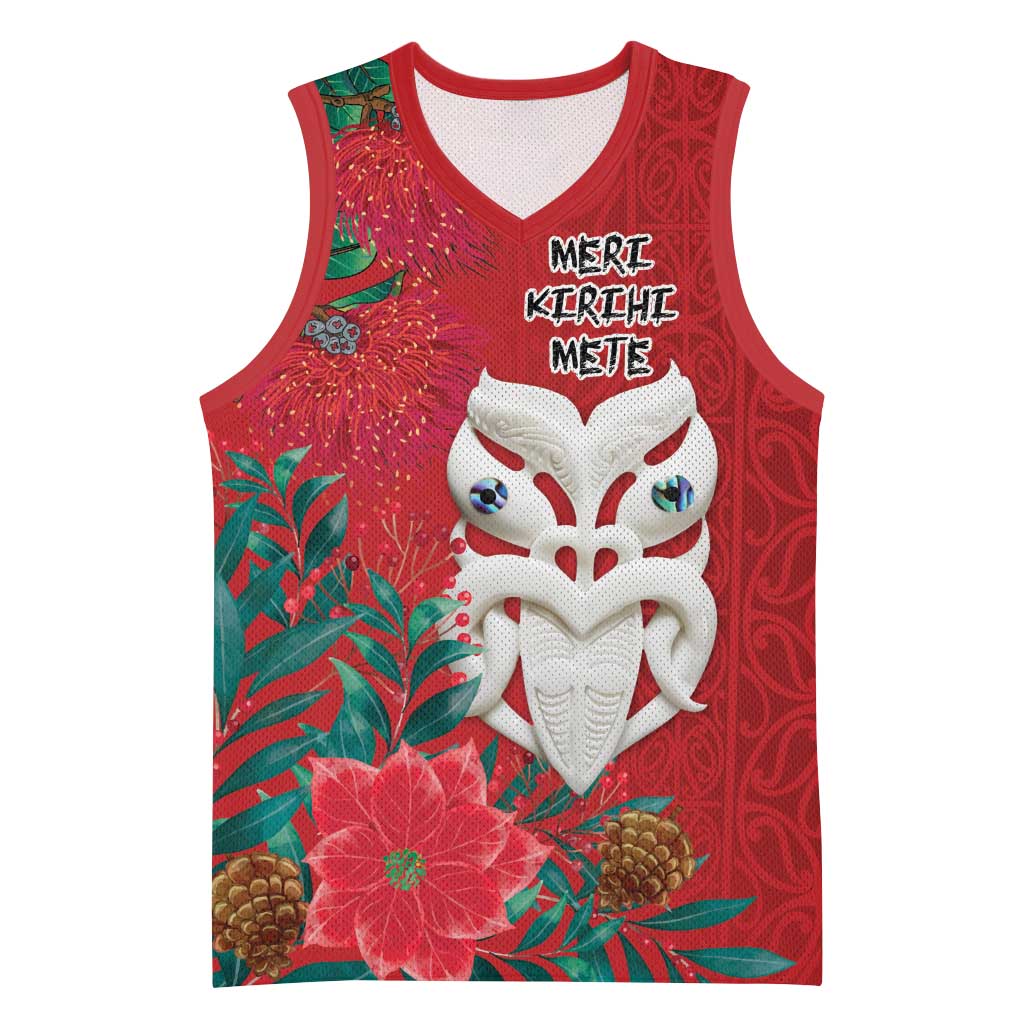Maori Wheku Meri Kirihimete Personalised Basketball Jersey All Red Indigenous Maori Motif - Polynesian Pride