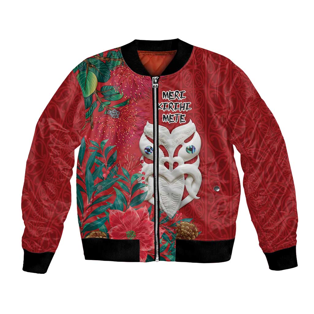 Maori Wheku Meri Kirihimete Personalised Bomber Jacket All Red Indigenous Maori Motif - Polynesian Pride