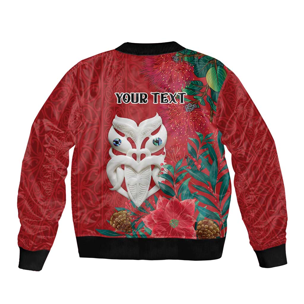 Maori Wheku Meri Kirihimete Personalised Bomber Jacket All Red Indigenous Maori Motif - Polynesian Pride