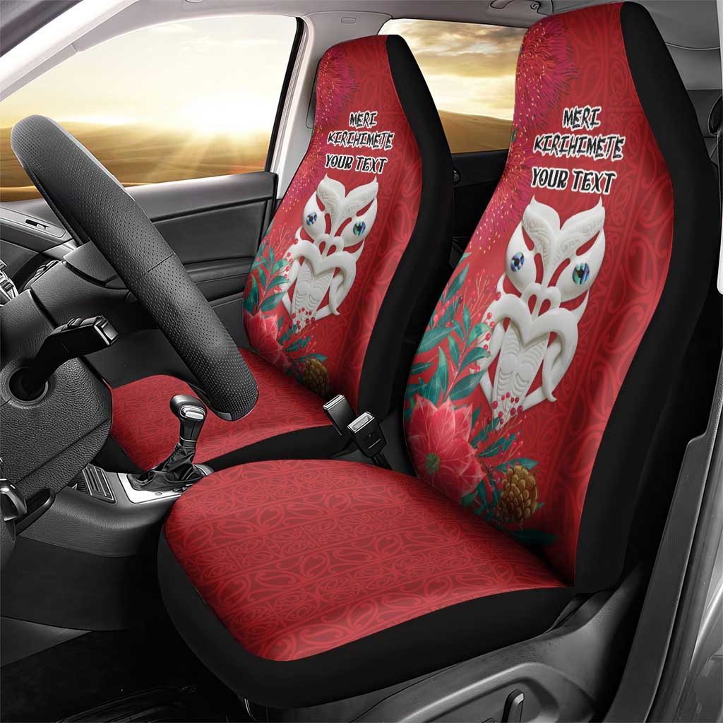 Maori Wheku Meri Kirihimete Personalised Car Seat Cover All Red Indigenous Maori Motif - Polynesian Pride