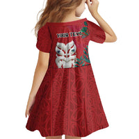 Maori Wheku Meri Kirihimete Personalised Family Matching Long Sleeve Bodycon Dress and Hawaiian Shirt All Red Indigenous Maori Motif - Polynesian Pride
