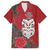 Maori Wheku Meri Kirihimete Personalised Family Matching Long Sleeve Bodycon Dress and Hawaiian Shirt All Red Indigenous Maori Motif - Polynesian Pride