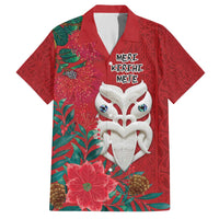 Maori Wheku Meri Kirihimete Personalised Family Matching Off The Shoulder Long Sleeve Dress and Hawaiian Shirt All Red Indigenous Maori Motif - Polynesian Pride