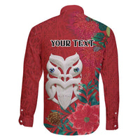 Maori Wheku Meri Kirihimete Personalised Family Matching Off Shoulder Maxi Dress and Hawaiian Shirt All Red Indigenous Maori Motif - Polynesian Pride