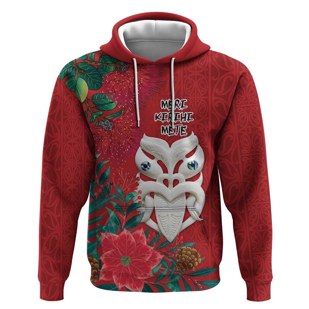 Maori Wheku Meri Kirihimete Personalised Hoodie All Red Indigenous Maori Motif - Polynesian Pride
