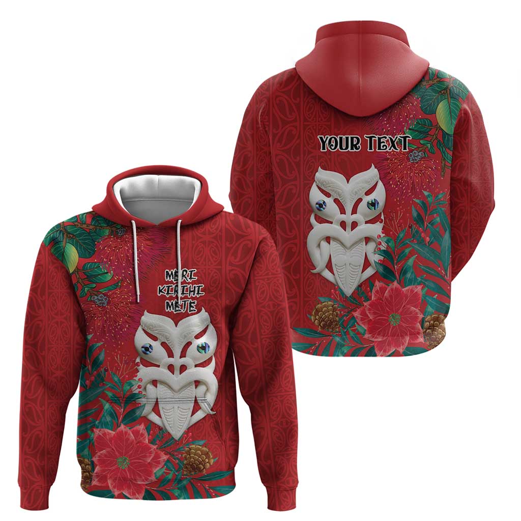 Maori Wheku Meri Kirihimete Personalised Hoodie All Red Indigenous Maori Motif - Polynesian Pride