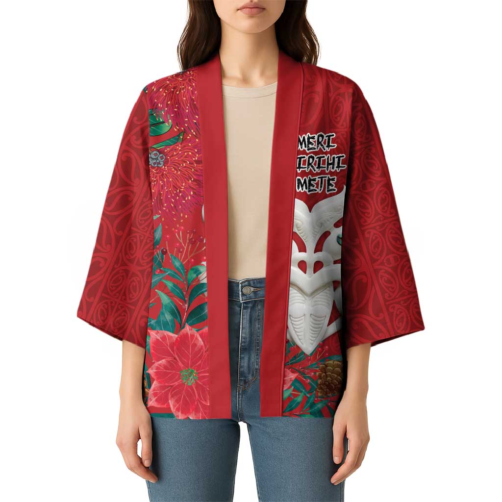 Maori Wheku Meri Kirihimete Personalised Kimono All Red Indigenous Maori Motif - Polynesian Pride