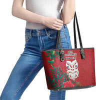 Maori Wheku Meri Kirihimete Personalised Leather Tote Bag All Red Indigenous Maori Motif - Polynesian Pride
