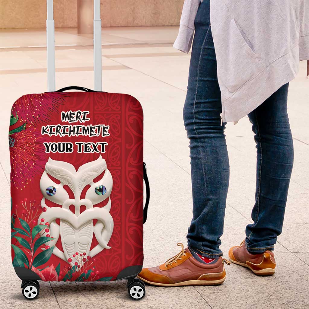 Maori Wheku Meri Kirihimete Personalised Luggage Cover All Red Indigenous Maori Motif - Polynesian Pride