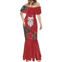 Maori Wheku Meri Kirihimete Personalised Mermaid Dress All Red Indigenous Maori Motif LT9 - Polynesian Pride