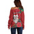 Maori Wheku Meri Kirihimete Personalised Off Shoulder Sweater All Red Indigenous Maori Motif - Polynesian Pride