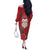Maori Wheku Meri Kirihimete Personalised Off The Shoulder Long Sleeve Dress All Red Indigenous Maori Motif - Polynesian Pride