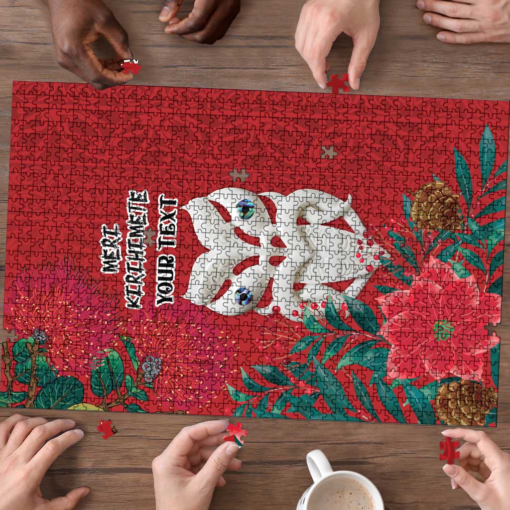Maori Wheku Meri Kirihimete Personalised Puzzle All Red Indigenous Maori Motif - Polynesian Pride