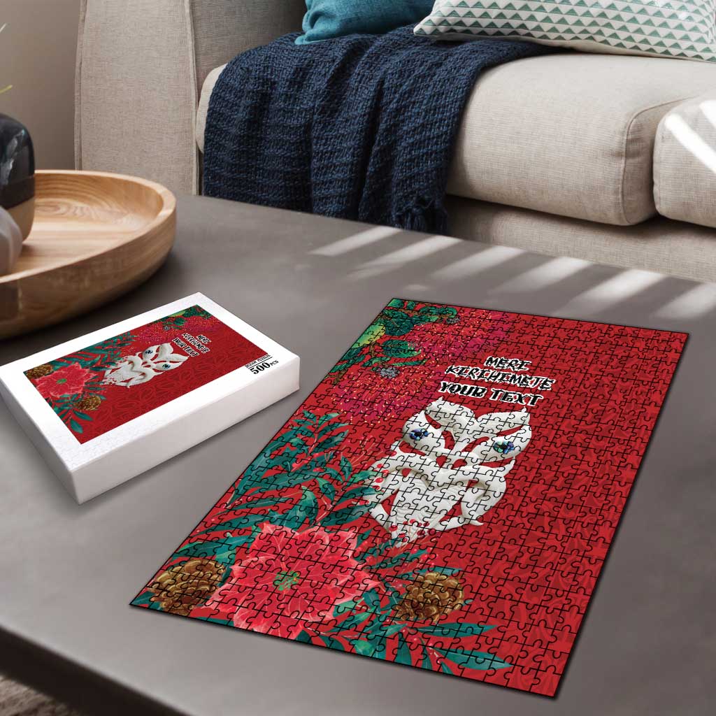 Maori Wheku Meri Kirihimete Personalised Puzzle All Red Indigenous Maori Motif - Polynesian Pride