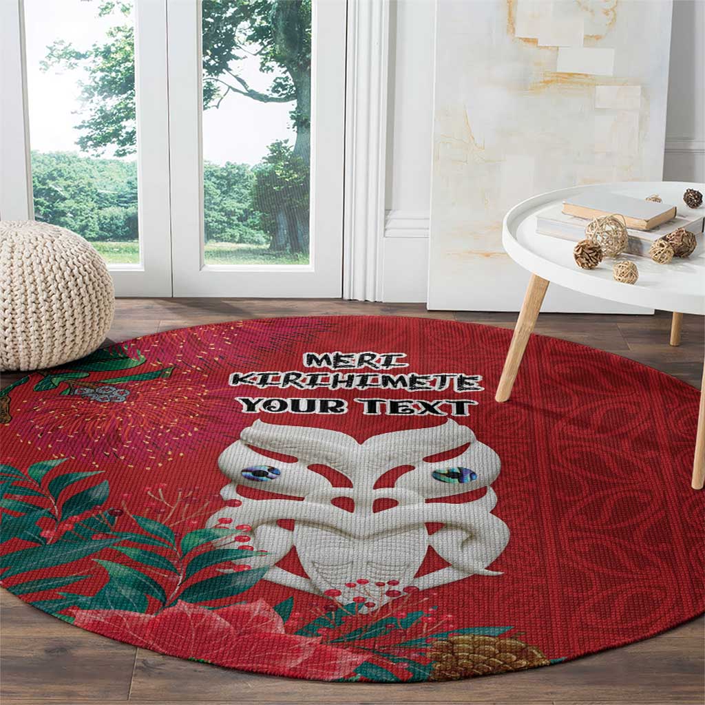 Maori Wheku Meri Kirihimete Personalised Round Carpet All Red Indigenous Maori Motif - Polynesian Pride