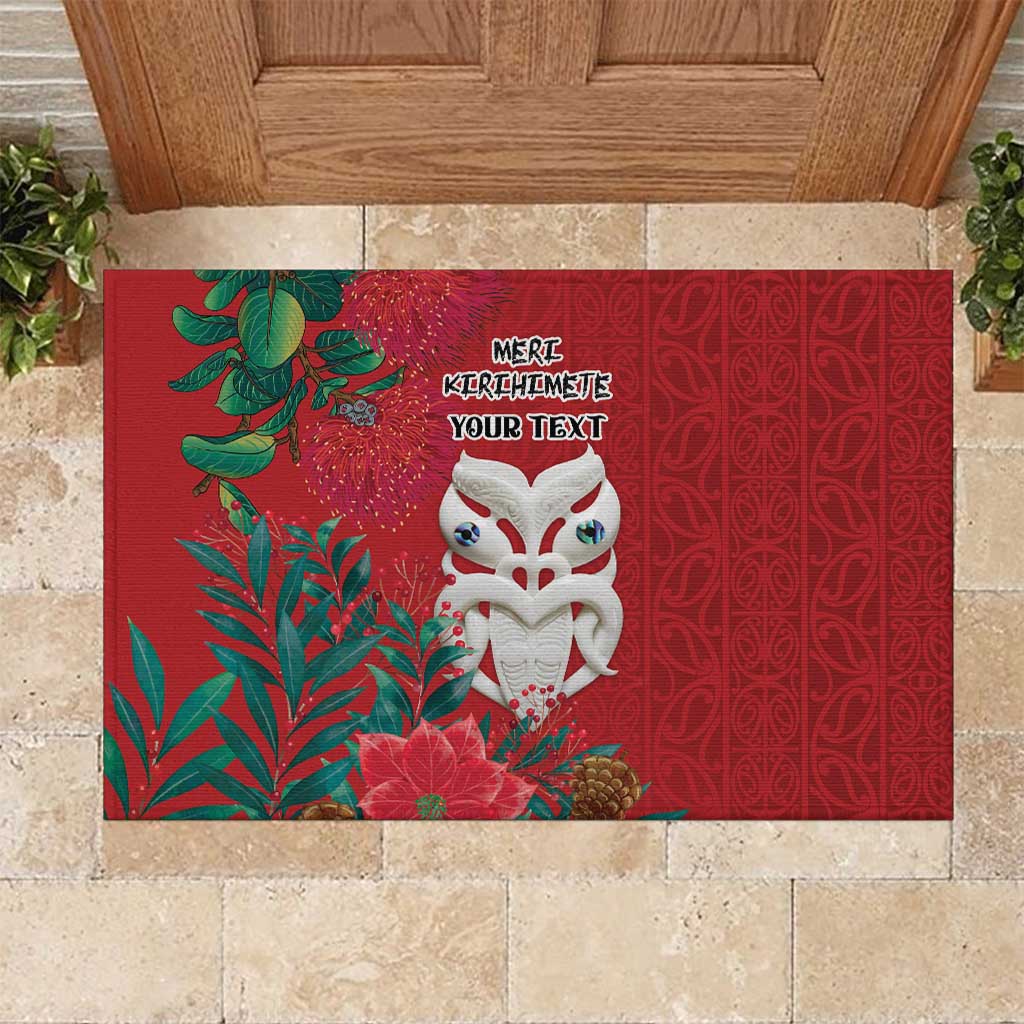 Maori Wheku Meri Kirihimete Personalised Rubber Doormat All Red Indigenous Maori Motif - Polynesian Pride