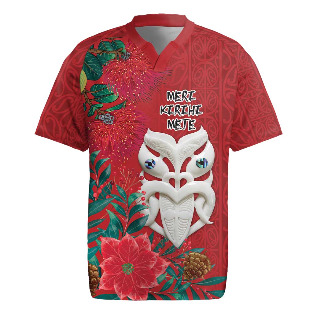 Maori Wheku Meri Kirihimete Personalised Rugby Jersey All Red Indigenous Maori Motif - Polynesian Pride