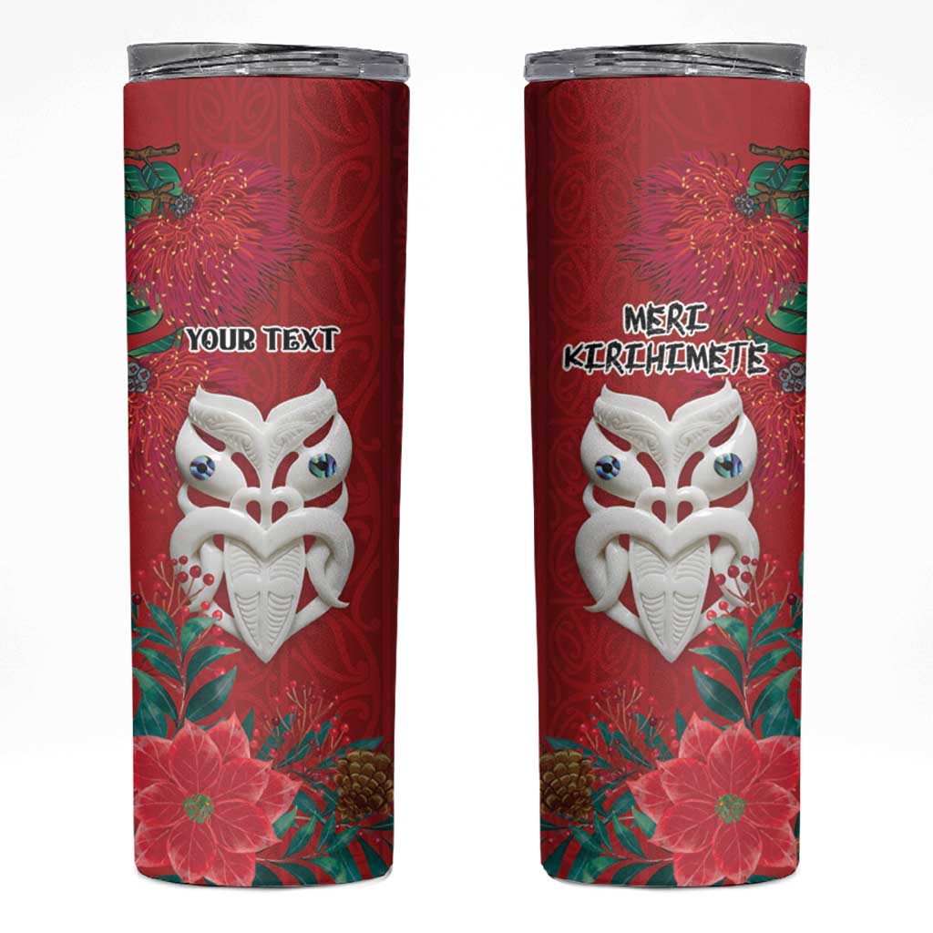 Maori Wheku Meri Kirihimete Personalised Skinny Tumbler All Red Indigenous Maori Motif - Polynesian Pride