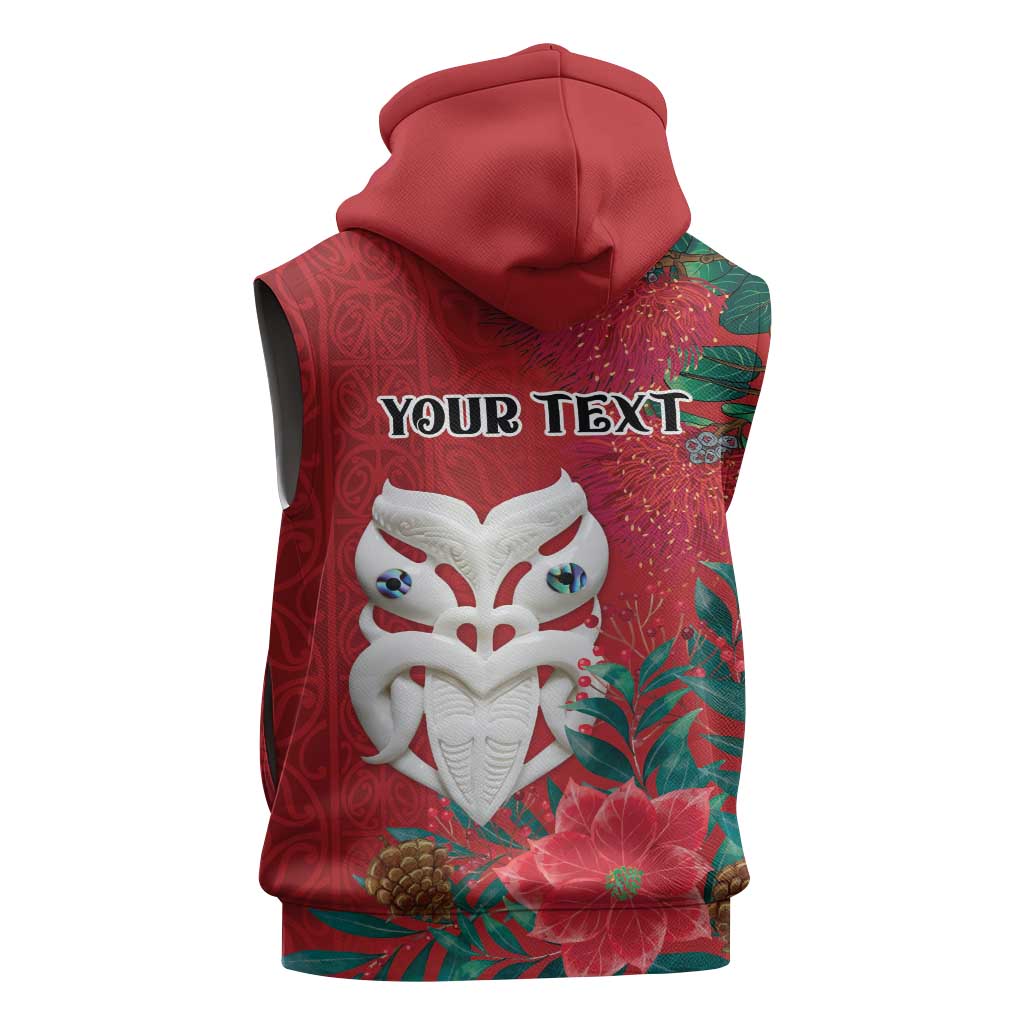 Maori Wheku Meri Kirihimete Personalised Sleeveless Zip Hoodie All Red Indigenous Maori Motif - Polynesian Pride
