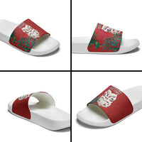 Maori Wheku Meri Kirihimete Personalised Slide Sandals All Red Indigenous Maori Motif - Polynesian Pride