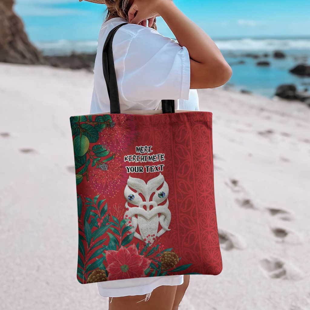 Maori Wheku Meri Kirihimete Personalised Tote Bag All Red Indigenous Maori Motif - Polynesian Pride